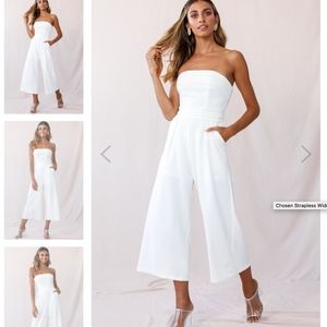 white strapless cropped jumpsuit